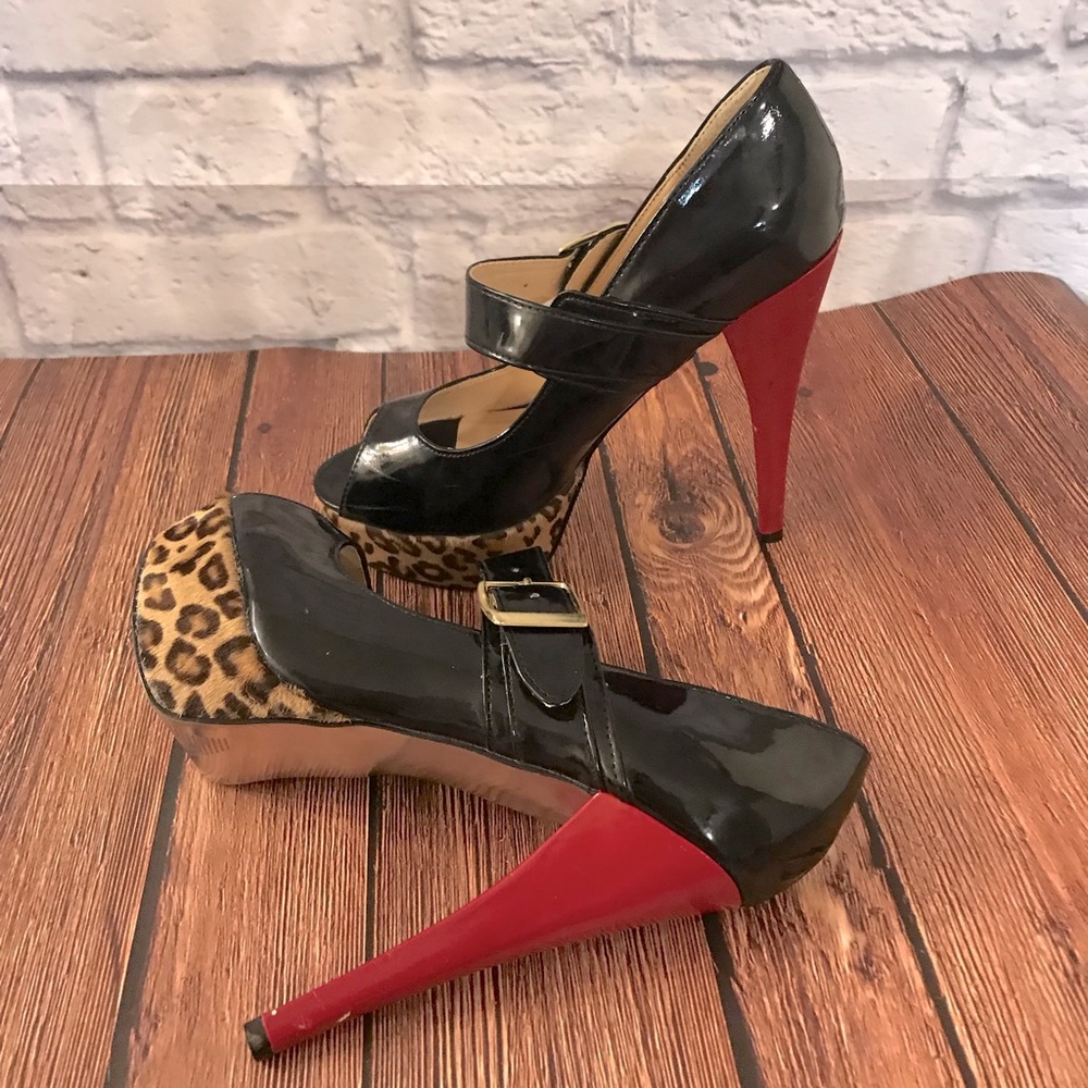 Steve Madden Black Patent, Leopard, & Red Heels Size 7.5
